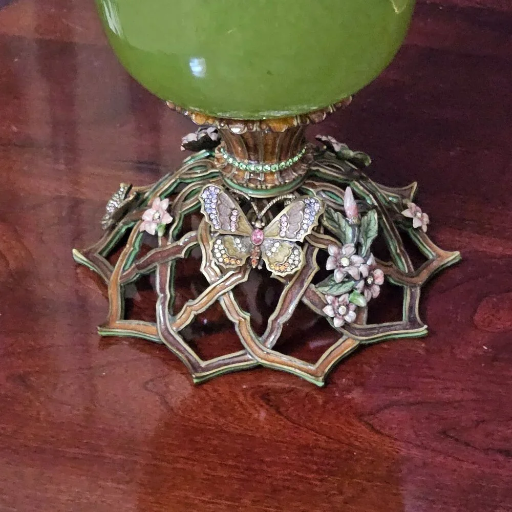 STATEMENT JAY STRONGWATER BUTTERFLY FLOWER CRYSTAL ENAMEL VASE CENTERPIECE OBJET